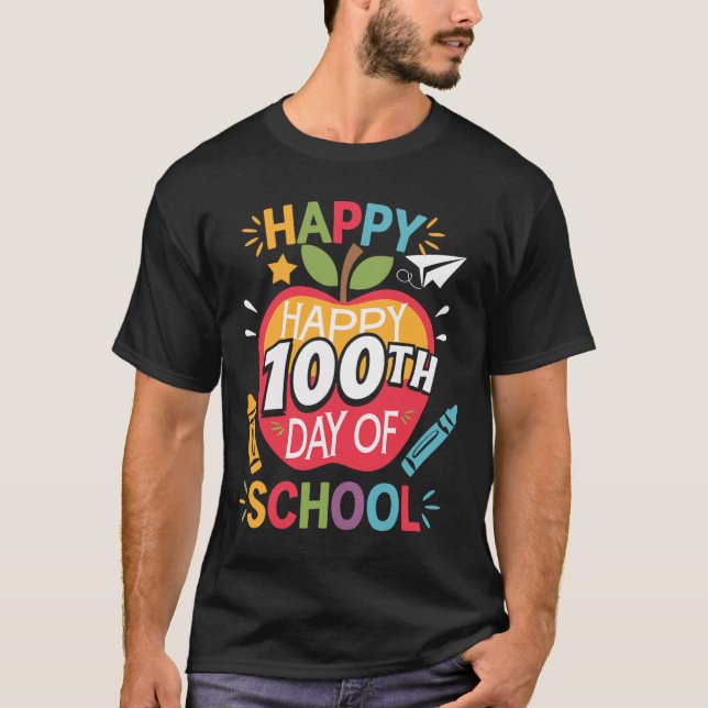 Camiseta Feliz 100º Dia de Professores Crianças Meninas (Frente)