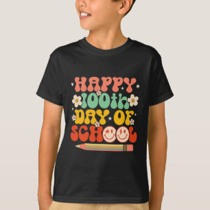 Camiseta Feliz 100º Dia De Professores Crianças Retro Groov