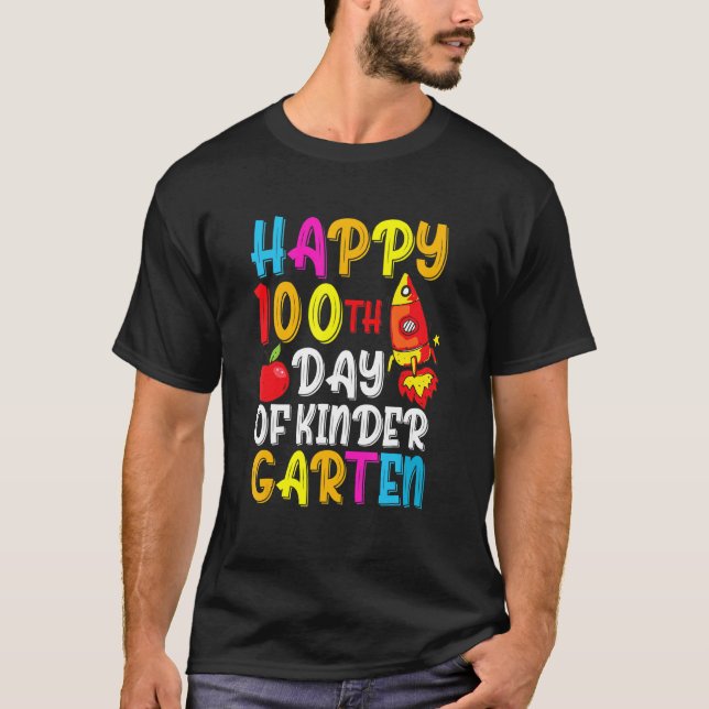 Camiseta Feliz 100º Dia de Professores Escolares Kinder Gar (Frente)
