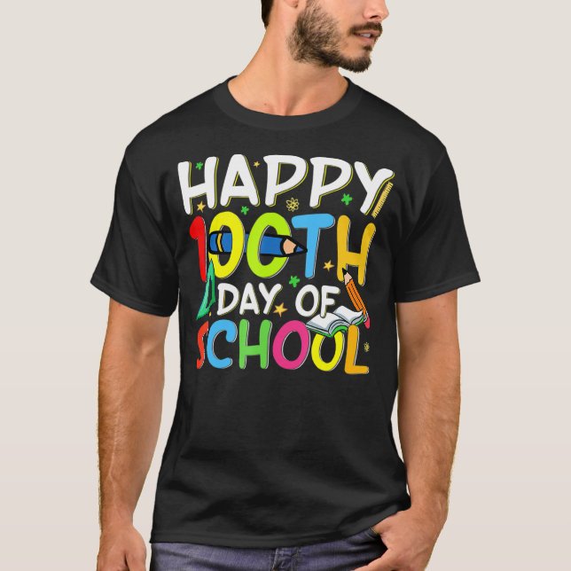 Camiseta Feliz 100º Dia de Professores Estudantes 100 Dias (Frente)