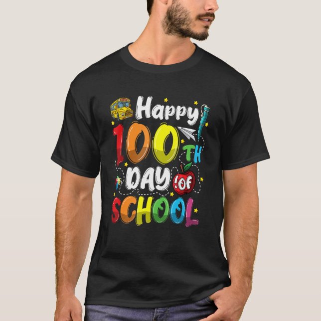 Camiseta Feliz 100º Dia De Professores Estudantes De 100 Di (Frente)