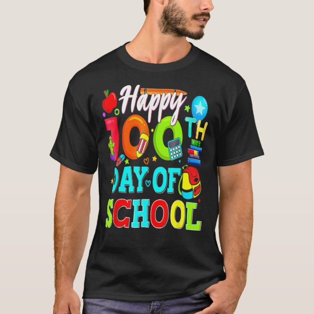 Camiseta Feliz 100º Dia De Professores Estudantes De 100 Di (Frente)