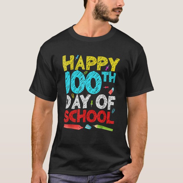 Camiseta Feliz 100º Dia De Professores Feliz 100 D (Frente)