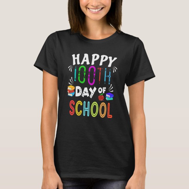 Camiseta Feliz 100º Dia De Professores Ou Livros De Estudan (Frente)
