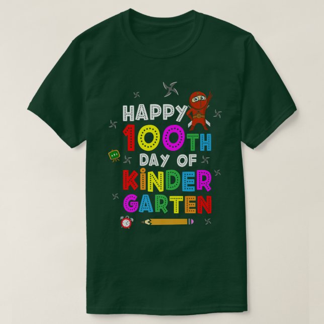 Camiseta Feliz 100º Dia do Jardim de Infância, Guerreiro Ju (Frente do Design)