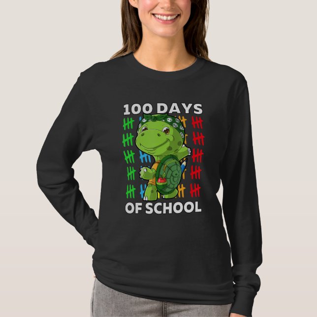 Camiseta Feliz 100.º Dia da Tartaruga Escolar Professor 100 (Frente)