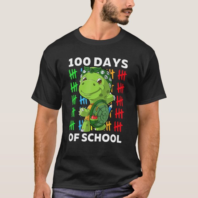 Camiseta Feliz 100.º Dia da Tartaruga Escolar Professor 100 (Frente)