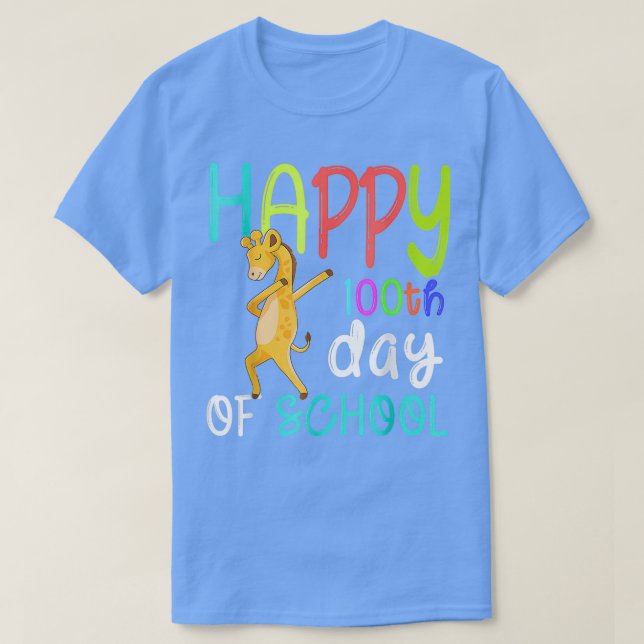 Camiseta Feliz 100.º Dia de Bater Girafa Na Escola 100 Dias (Frente do Design)
