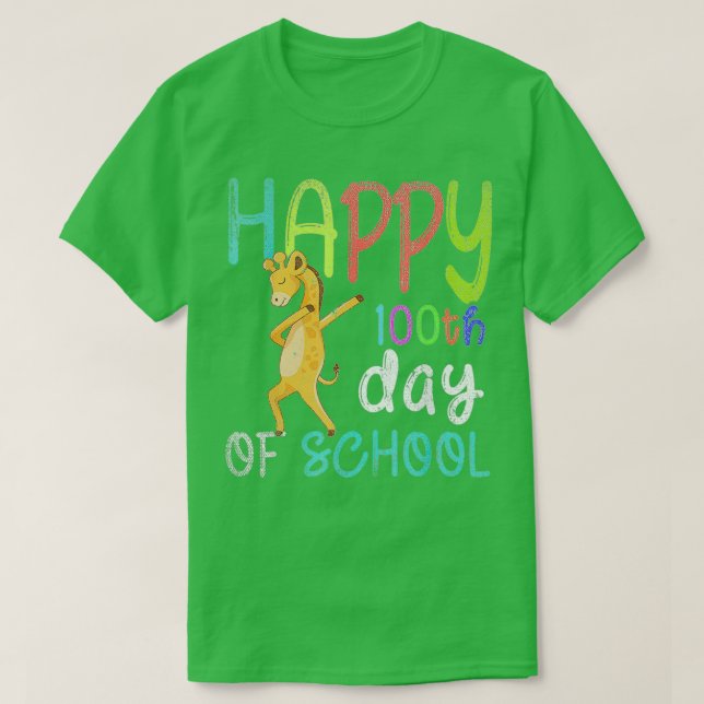 Camiseta Feliz 100.º Dia de Bater Girafa Na Escola 100 Dias (Frente do Design)