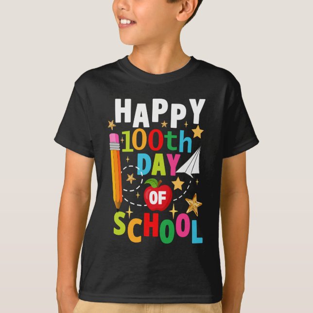 Camiseta Feliz 100. º dia de escola (Frente)