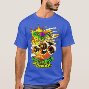 Camiseta feliz 100 dias de caminhonete monstro de dinossaur