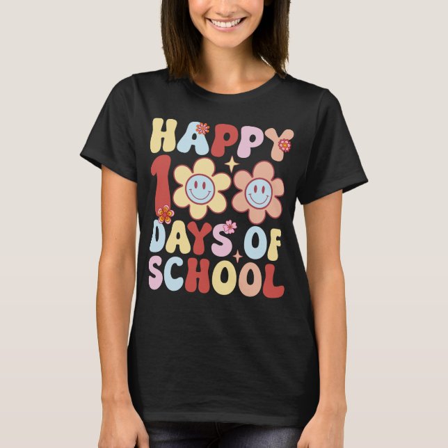 Camiseta Feliz 100 dias de escola Estilo de esmeril retrô 2 (Frente)