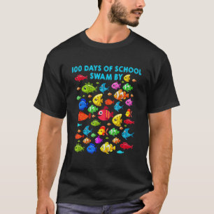 Camiseta Feliz 100 Dias De Escola Nadou Por Pescaria Profe