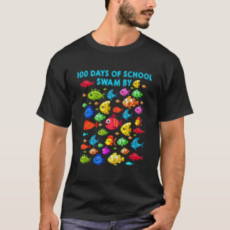 Camiseta Feliz 100 Dias De Escola Nadou Por Pescaria Profe