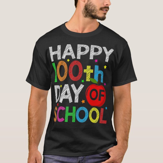Camiseta Feliz 100 Dias De Escola Para Crianças Professores (Frente)