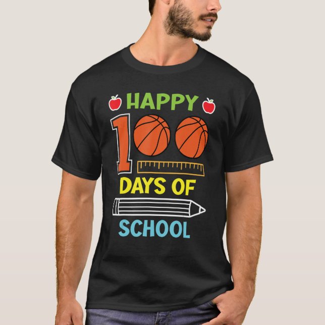 Camiseta Feliz 100 Dias De Escolas Crianças Que Basquete Ma (Frente)