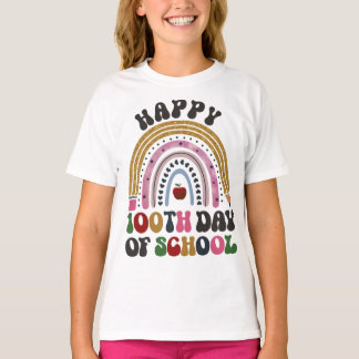 Camiseta Feliz 100 Dias De Groovy Retro Rainbow Na Escola