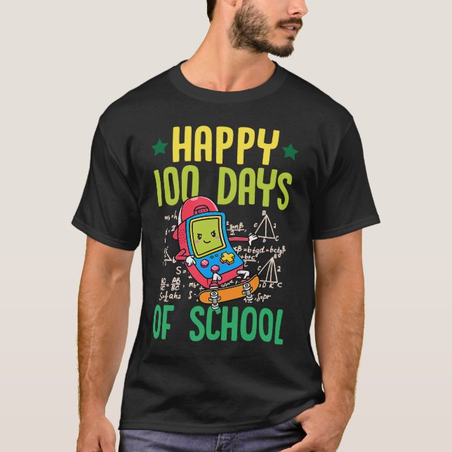 Camiseta Feliz 100 Dias De Matemática De Jogador De Skatebo (Frente)