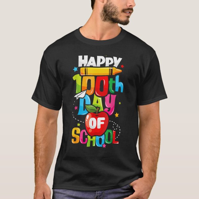 Camiseta Feliz 100 Dias De Professores Da Vida Escolar Meni (Frente)