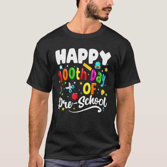 Camiseta Feliz 100 Dias De Professores De Pré-Escolas Crian (Frente)