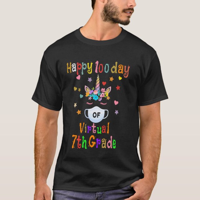 Camiseta Feliz 100 Dias De Unicórnio Escolar Virtual Da 7ª  (Frente)
