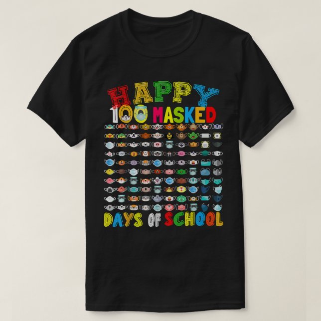 Camiseta Feliz 100 mascarados Dia da escola 100 máscaras en (Frente do Design)