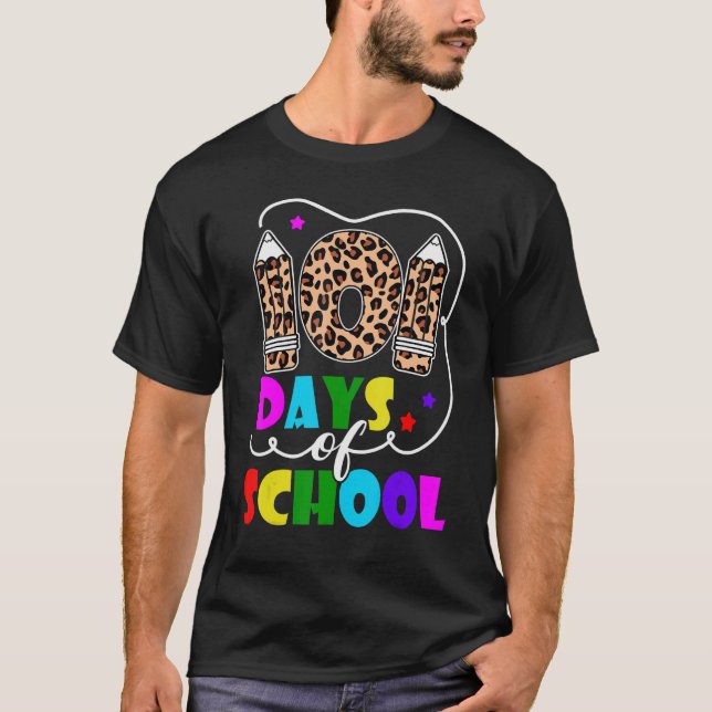 Camiseta Feliz 101 Dias De Estudante De Leopardo Escolar 10 (Frente)