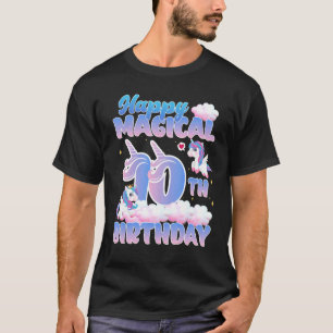 Camiseta Feliz 10.º Aniversário da Magia Voando Unicórns Bi