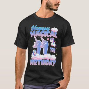 Camiseta Feliz 11 mágico de Aniversário Voando Unicórnios B