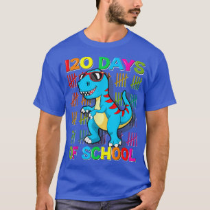 Camiseta Feliz 120 Dias De Escola Para Crianças Dinossauro 