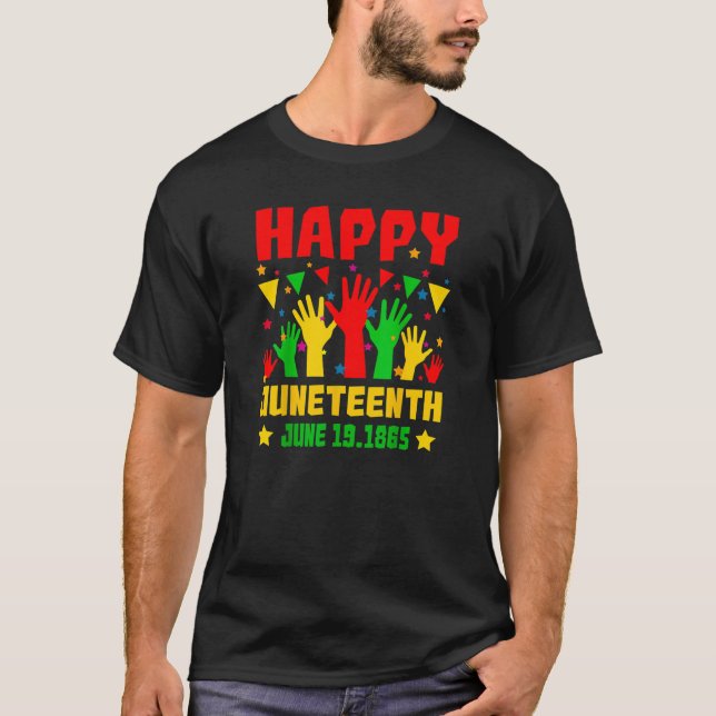 Camiseta Feliz 1.º Junho Vermelho Negro Mãos Vermelhas Amar (Frente)