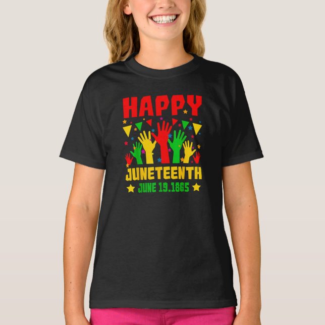 Camiseta Feliz 1.º Junho Vermelho Negro Mãos Vermelhas Amar (Frente)