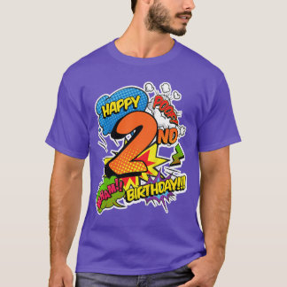 Camiseta Feliz 2º Aniversário Meninos Estilo Cômico superpo