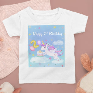 Camiseta Feliz 2º Aniversário Unicórnio com Bolo de Anivers