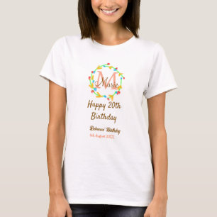 Camiseta Feliz 20º Aniversário coroa monograma nome vermelh