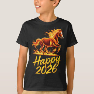 Camiseta Feliz 2026 Ano do Cavalo Novo Ano do Zodíaco Chinê