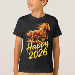 Camiseta Feliz 2026 Ano do Cavalo Zodíaco Chinês Ano Novo