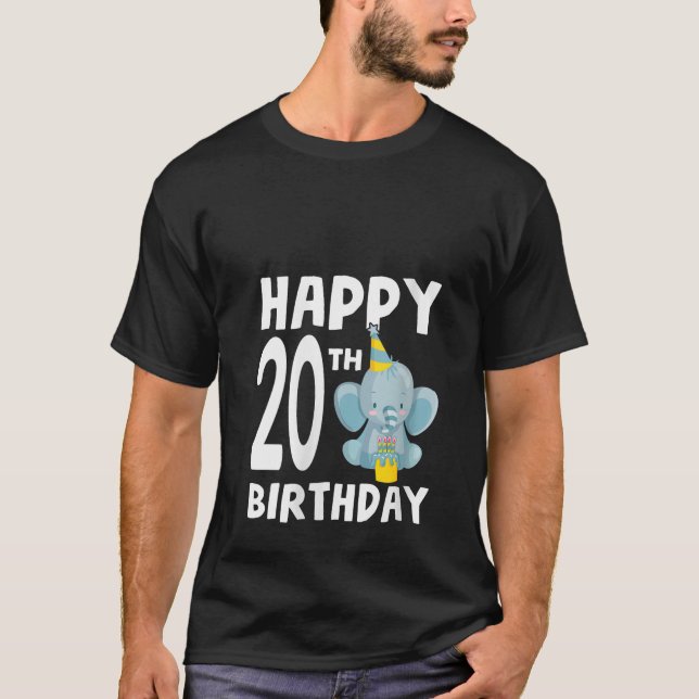 Camiseta Feliz 20 Birthday Boy Baby Elephant 20 anos (Frente)