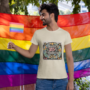 Camiseta Feliz 25 de Aniversário das Estrelas Florais Mens