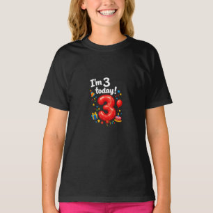 Camiseta Feliz 3º Aniversário para Meninas Balões Coloridos