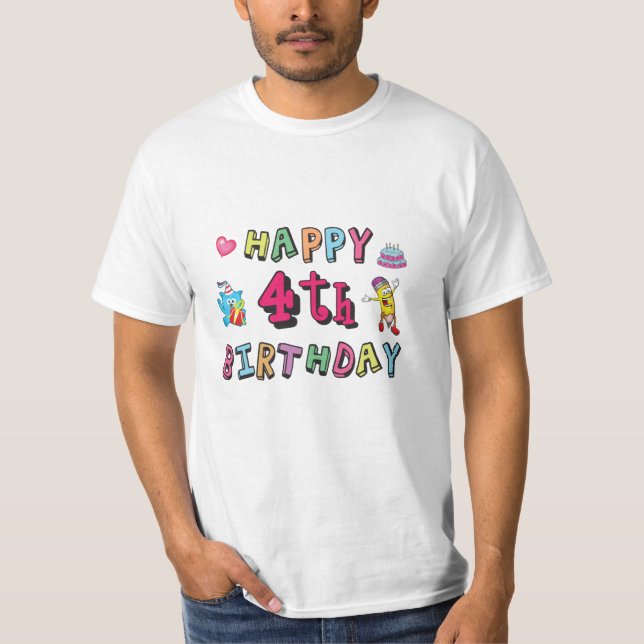 Camiseta Feliz 4.º Aniversário 4 anos desejos de dia (Frente)