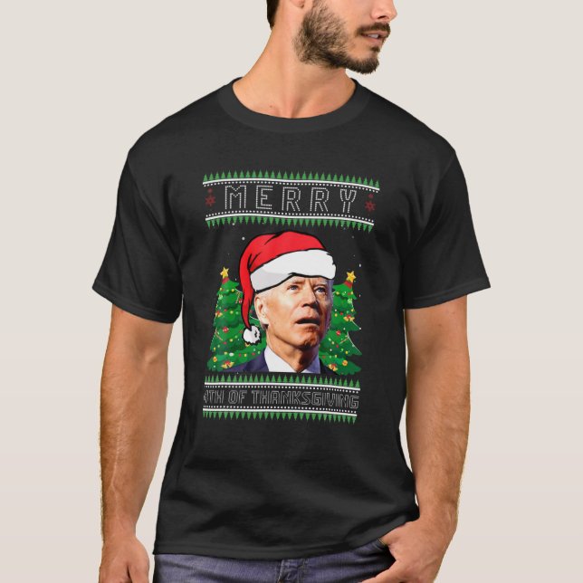 Camiseta Feliz 4 De Ação De Graças Joe Biden Político Feio (Frente)