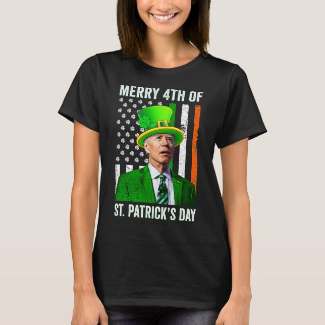 Camiseta Feliz 4 De Dia de São Patrício Joe Biden Leprechau (Frente)