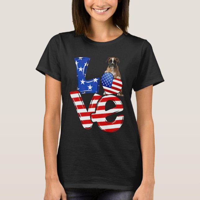 Camiseta Feliz 4 De Julho Americano Amor Cachorro Marrom (Frente)