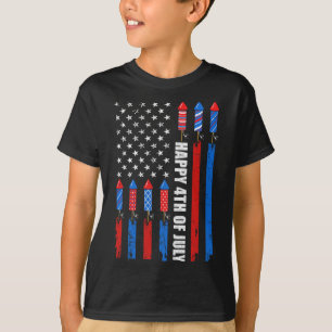 Camiseta Feliz 4 De Julho Americano Flag Fireworks Patrioti