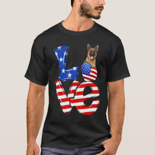 Camiseta Feliz 4 de Julho Amor Americano Pastor Alemão Faça