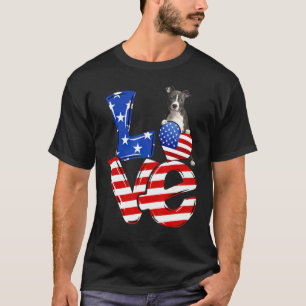 Camiseta Feliz 4 de Julho Amor Americano Pitbull Nariz