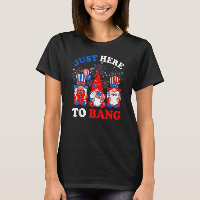 Camiseta Feliz 4 De Julho Apenas Aqui Para Bang Gnomos Patr (Frente)