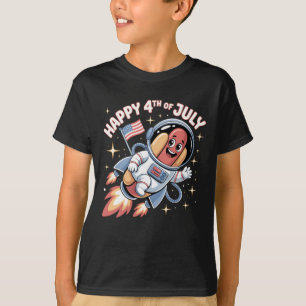 Camiseta Feliz 4 De Julho Astronauta Canino Espaço Para Cri
