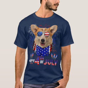 Camiseta Feliz 4 De Julho, Bandeira Americana Corgi Dog Sun
